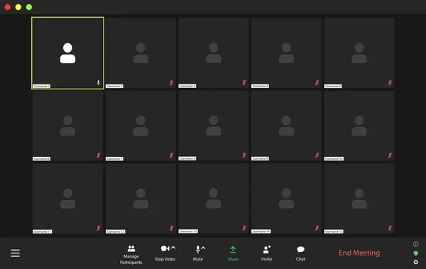 Användargränssnitt för videokonferens, videokonferensfönster — Stock vektor