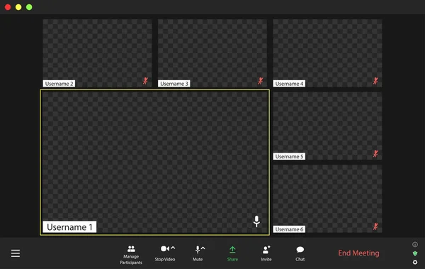 Інтерфейс користувача відеоконференції, накладання вікон викликів відеоконференції — стоковий вектор