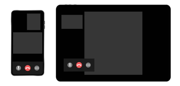 Videoconferentie gebruikersinterface op realistische telefoon en tablet, videoconferentie gesprekken venster overlay. — Stockvector