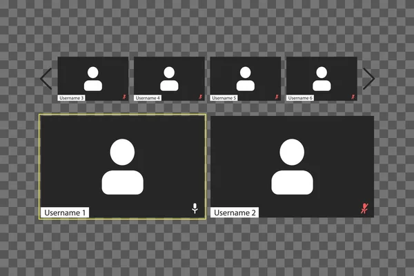 Videokonferens användargränssnitt mall med enskilda fönster på en transparent bakgrund. Fyra användare. — Stock vektor
