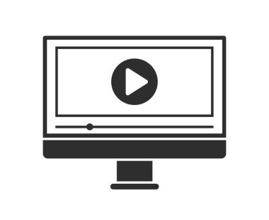 Dizüstü bilgisayarda oynayan videonun sembolü. Vektör İllüstrasyonu.