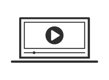 Dizüstü bilgisayarda oynayan videonun sembolü. Vektör İllüstrasyonu.