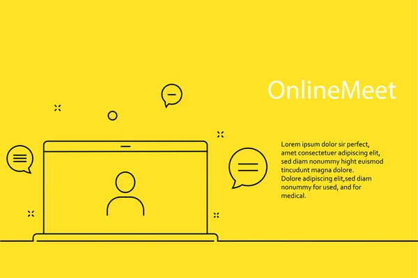 Webinar online, reunião. Banner em fundo amarelo para anúncios de webinars, reuniões web, educação on-line. — Vetor de Stock