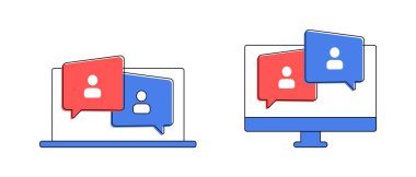 Bilgisayar Simgesi Sanal Sohbet Sembol İşaretinde Video Konferansı Online Toplantı Telekonferansı. Çevrimiçi Okul Sınıfı İçin Uygun, WFH, Web Semineri veya Webinarlar İçin Çalışma, Öğrenci Grubu