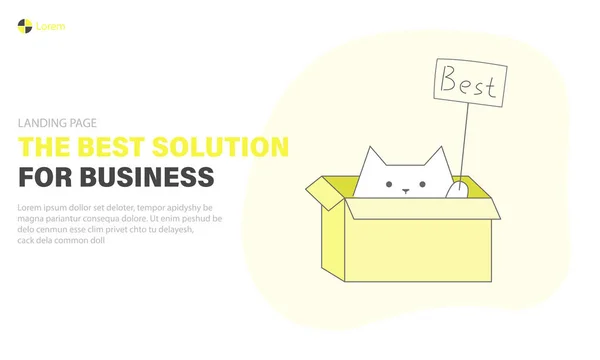 Melhor landing page soluções de negócios, gato está segurando um sinal com a palavra melhor, banner web — Vetor de Stock