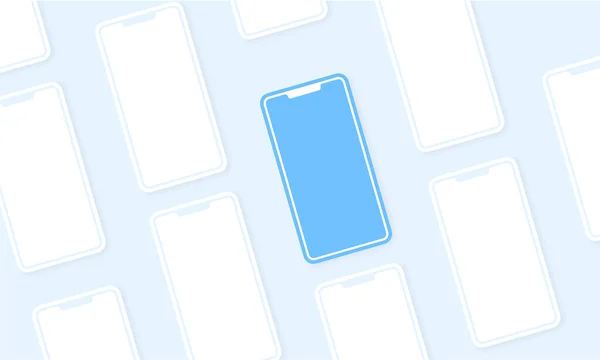 Un teléfono azul entre otros blancos. Neomorfismo Estilo 3D — Vector de stock