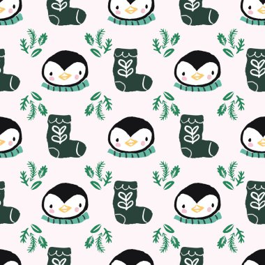 Penguen Çorapları Eşarpsız Noel Şablonu Bırakıyor
