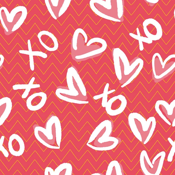 Valentine Love Heart XO Zigzag modèle sans couture — Image vectorielle