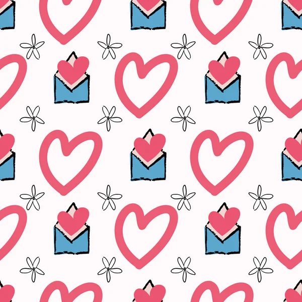 Valentine Amor Coração Carta Envelope Flor Padrão sem costura —  Vetores de Stock