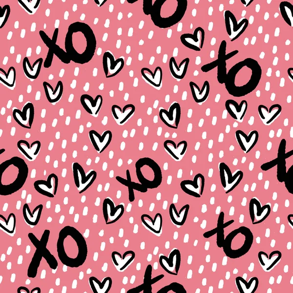 Valentine Love Heart XO Padrão sem costura — Vetor de Stock