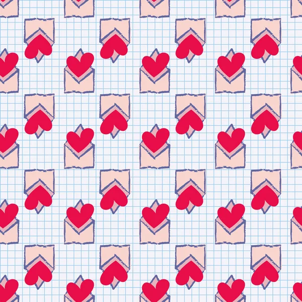 San Valentín amor corazón carta sobre patrón sin costuras — Vector de stock