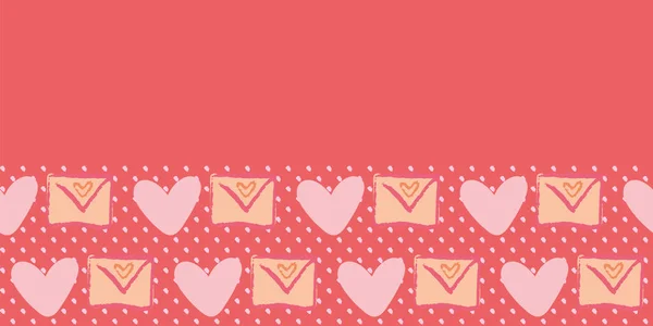 Valentine Love Heart Letter Envelope Polka Dots Frame Border Padrão sem costura — Vetor de Stock