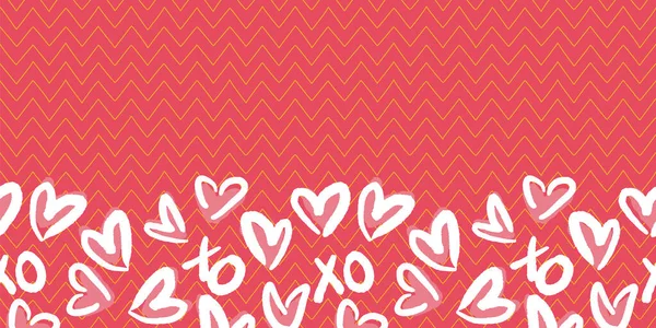 Valentine Love Heart XO Zigzag Frame Border Seamless Pattern — Stock Vector