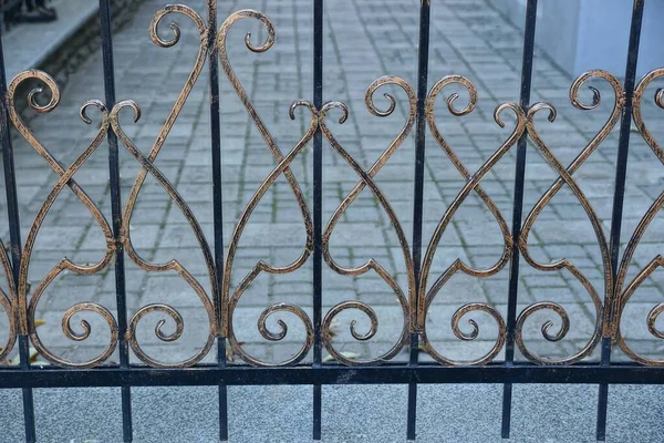 Metal Texture Brown Forged Pattern Black Bars Fence Street Gray — Stock Photo, Image