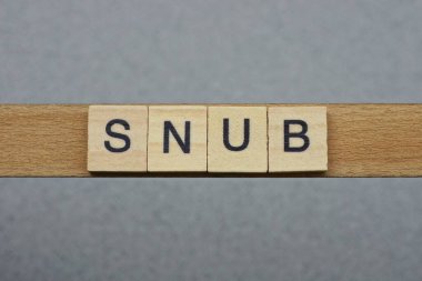 Gri bir masada siyah yazı tipi olan kahverengi ahşap harflerden 