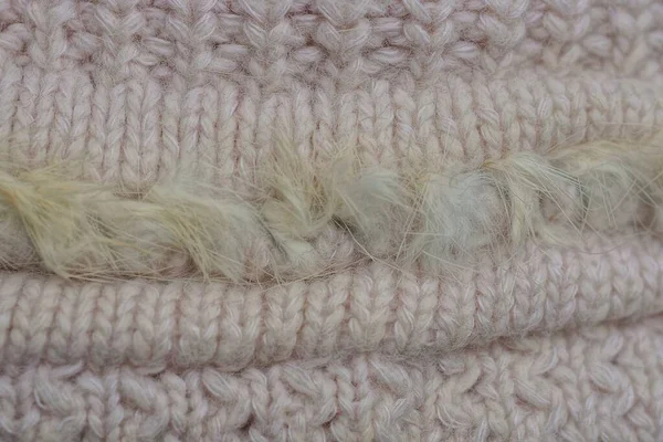 Růžová Tkanina Textura Pleteného Vlněného Oděvu Proužkem Šedé Kožešiny — Stock fotografie