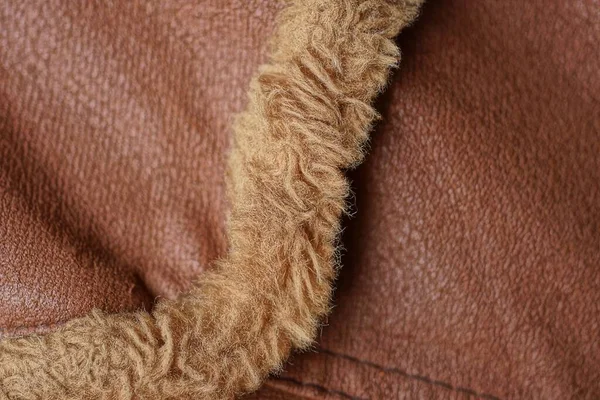 Brown Leather Texture Seam Strip Fur Clothes — Stock Photo, Image