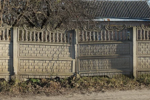 Part Gray Wall Concrete Private Fence Rural Street — Stock Photo, Image