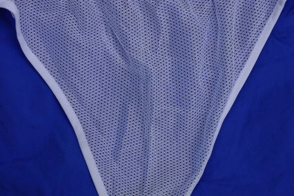 fabric texture of blue matter and white mesh on clothes