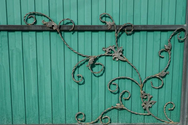 Black Green Texture Iron Forged Rods Pattern Metal Wall Fence — Stock Photo, Image