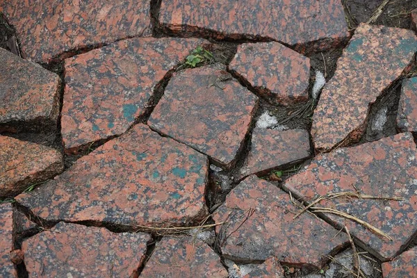 Textura Pedra Pedaço Marrom Granito Chão Neve Branca — Fotografia de Stock