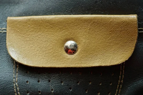 Closed Leather Brown Pocket Metal Rivet Black Bag — Stock Photo, Image