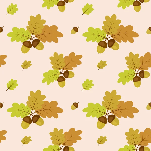 Patrón de otoño con hojas de roble y bellotas — Vector de stock