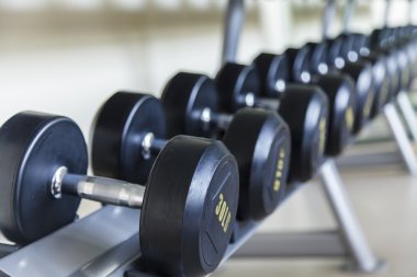 Ev jimnastik salonu, Dumbbells bir fitness stüdyosu dizilmiş