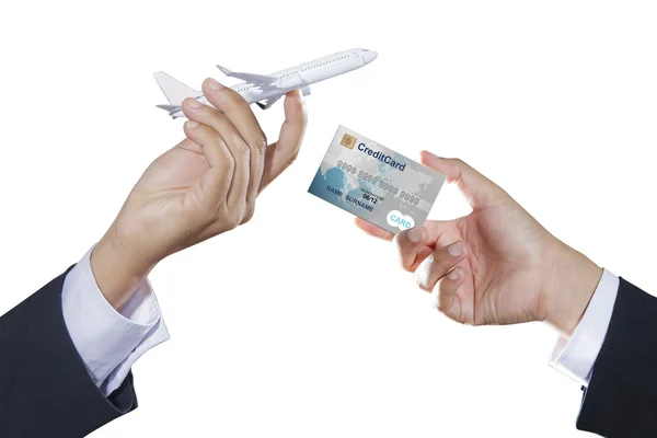 Airplane and credit card — Stock Photo, Image