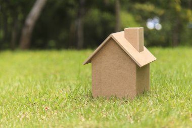 Yeşil çimenlerin üzerinde ahşap ev