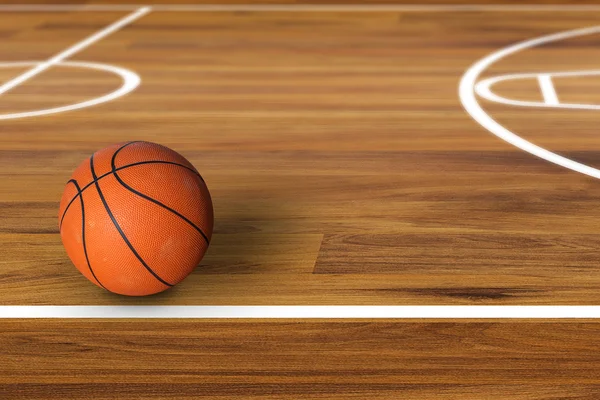 Basketbol topu yere parke Basketbol Sahası — Stok fotoğraf