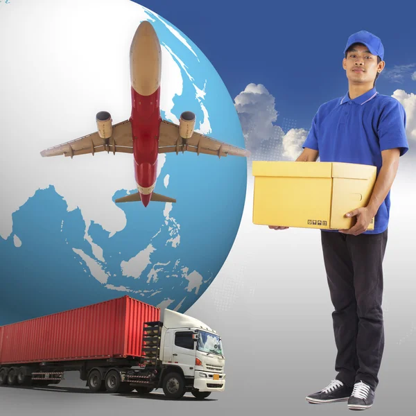 Entrega homem, Worldwide Shipping — Fotografia de Stock