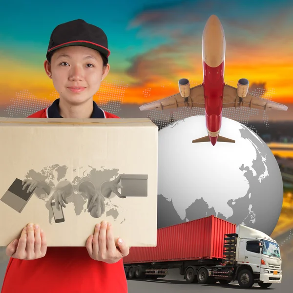 Leverans mannen, Worldwide Shipping — Stockfoto