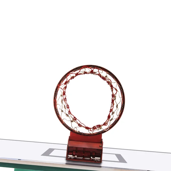 Vista inferior do gol do campo de basquete com bola de basquete — Fotografia de Stock