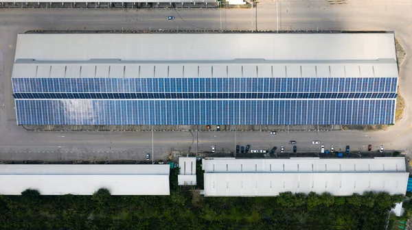 Vista Superior Aérea Las Células Solares Techo Paneles Solares Instalados — Foto de Stock