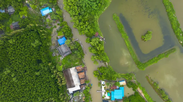 Vedere Aeriană Barcă Pescar Thailanda Rural Cinematic Împușcat Deasupra Vieții — Fotografie, imagine de stoc