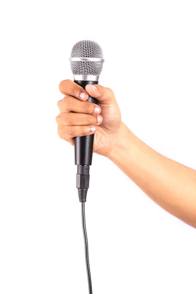 Mužské ruky hospodářství mikrofon — Stock fotografie