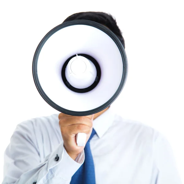 Male holding megaphone — Stock Photo, Image