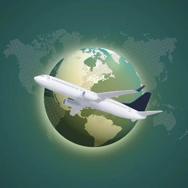 Repülőgép, a world map — Stock Fotó