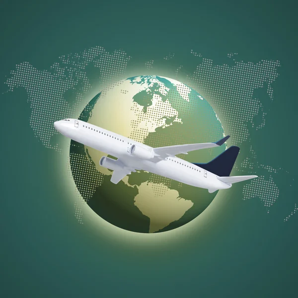 Airplane with World Map — Stock Photo, Image