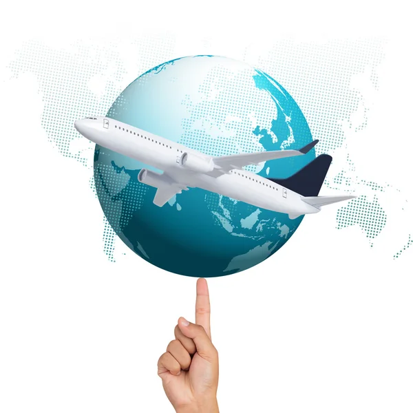 Airplane with World Map — Stock Photo, Image