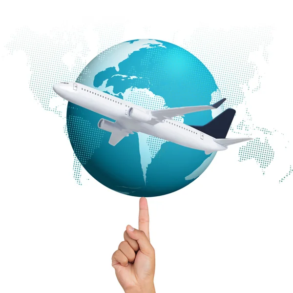 Airplane with World Map — Stock Photo, Image