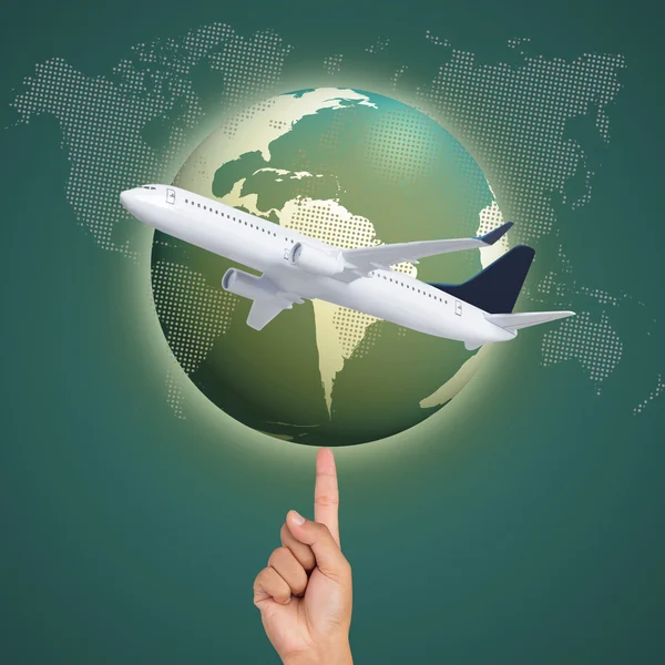 Airplane with World Map — Stock Photo, Image