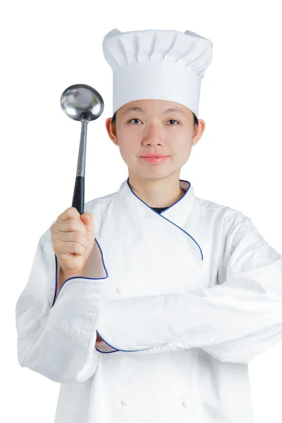 Retrato de chef feminino animado — Fotografia de Stock