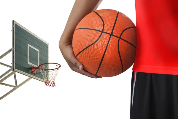 Nærbilde av basketballspiller med ball – stockfoto