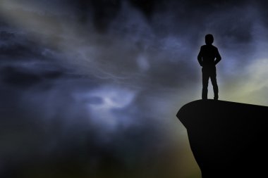 Gece gökyüzü soyut ile işadamı gölgesi