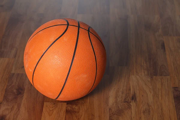 Basket bollen över trägolv — Stockfoto