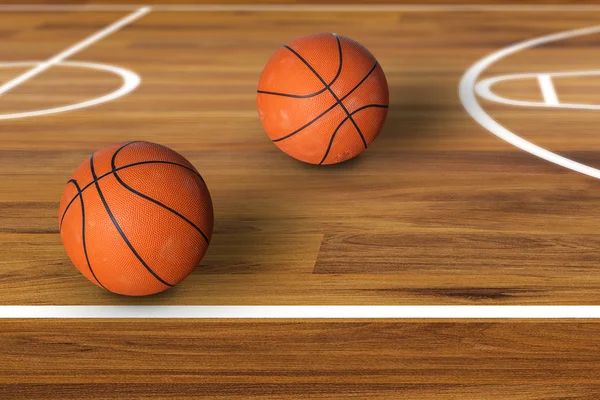 Баскетбольный мяч над лиственной баскетбольной площадкой — стоковое фото