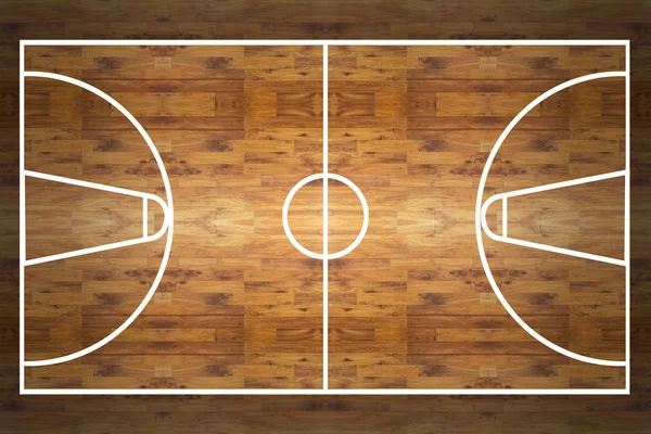 Aerial view of a hardwood basketball court — Stock Photo, Image