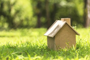 Yeşil çimenlerin üzerinde ahşap ev